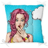RealHomes Pop Art Desen Dijital Baskılı Pofidik Kare Sandalye Minderi