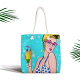 RealHomes Pop Art Girl Özel Tasarım Fermuarlı Modern Kumaş Çanta