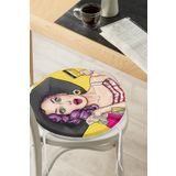 RealHomes Pop Art Resimli Dijital Baskılı Yuvarlak Fermuarlı Sandalye Minderi