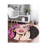 RealHomes Pop Art Retro Pembe Çocuk Ve Genç Odası Yıkanabilir Kaymaz Tabanlı Yuvarlak Halı HaliYuv-Comfort-5, 150 x 150