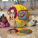RealHomes Pop Art Wow Desenli Özel Tasarım Modern 2 1 Yuvarlak Servis Altlığı Supla