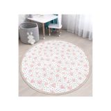RealHomes Puanlı Zeminde Pembe Kalpler Çocuk Odası Yıkanabilir Kaymaz Tabanlı Püsküllü Yuvarlak Çocuk Halısı HaliYuv-Deluxe-1488, 150 x 150