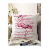 RealHomes Pudra Çizgi Desenli Flamingo Dijital Baskılı Dekoratif Çift Taraflı Raşel Örme Yastık Kırlent Kılıfı, Sonil-K2464-43x43cm