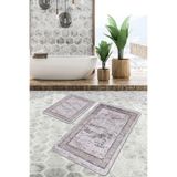 RealHomes Real Homes 2'li Set Bordo Zeminde Eskitme Motifli Çerçeve Eskitme Motifli Vintage 2'li Banyo Paspas Takımı