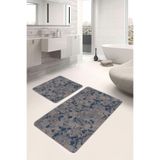 RealHomes Real Homes 2'li Set Füme Zeminde Sanat Motifli Lacivert Boya Eskitme Motifli Modern 2'li Banyo Paspas Takımı