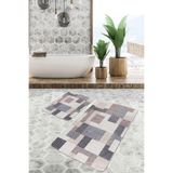 RealHomes Real Homes 2'li Set Kahverengi - Gri Zeminde Örme Motifli Halı Sade & Şık Klasik 2'li Banyo Paspas Takımı