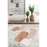 RealHomes Real Homes 2'li Set Kahverengi - Krem Zeminde Geometrik Motifli Kanvas Bohem Modern 2'li Banyo Paspas Takımı