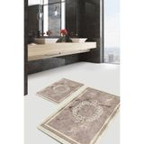 RealHomes Real Homes 2'li Set Kahverengi Zeminde Çerçeveli Motifli Mermer Vintage Sade & Şık 2'li Banyo Paspas Takımı