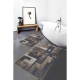 RealHomes Real Homes 2'li Set Kahverengi Zeminde Eskitme Motifli Geometrik Geometrik Klasik 2'li Banyo Paspas Takımı