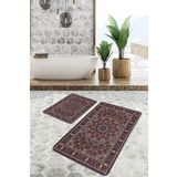 RealHomes Real Homes 2'li Set Kahverengi Zeminde Etnik Motifli Kilim Vintage Etnik Motifler 2'li Banyo Paspas Takımı