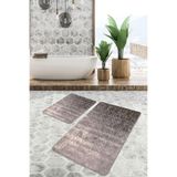 RealHomes Real Homes 2'li Set Kahverengi Zeminde Geometrik Motifli Antik Sade & Şık Geometrik 2'li Banyo Paspas Takımı