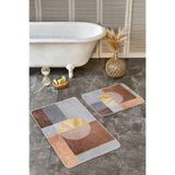 RealHomes Real Homes 2'li Set Kahverengi Zeminde Geometrik Motifli Boho Geometrik Sade & Şık 2'li Banyo Paspas Takımı