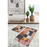 RealHomes Real Homes 2'li Set Kahverengi Zeminde Geometrik Motifli Modern Geometrik Klasik 2'li Banyo Paspas Takımı