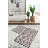 RealHomes Real Homes 2'li Set Kahverengi Zeminde Geometrik Motifli Örgü Geometrik Sade & Şık 2'li Banyo Paspas Takımı