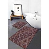 RealHomes Real Homes 2'li Set Kahverengi Zeminde Kilim Motifli Anadolu Avangarde Geometrik Banyo Paspas Takımı