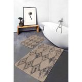 RealHomes Real Homes 2'li Set Kahverengi Zeminde Kilim Motifli Dokuma Etnik Motifler Vintage 2'li Banyo Paspas Takımı