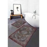 RealHomes Real Homes 2'li Set Kahverengi Zeminde Kilim Motifli Uşak Etnik Motifler Avangarde 2'li Banyo Paspas Takımı