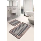 RealHomes Real Homes 2'li Set Kahverengi Zeminde Kilim Motifli Yöresel Etnik Motifler Vintage 2'li Banyo Paspas Takımı