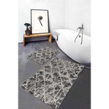 RealHomes Real Homes 2'li Set Kahverengi Zeminde Morrocan Motifli Eskitme Geometrik Vintage 2'li Banyo Paspas Takımı