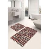 RealHomes Real Homes 2'li Set Kahverengi Zeminde Patchwork Motifli Kırkyama Vintage Klasik 2'li Banyo Paspas Takımı
