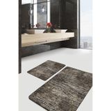 RealHomes Real Homes 2'li Set Kahverengi Zeminde Tribal Motifli Etnik Floral Eskitme Motifli 2'li Banyo Paspas Takımı