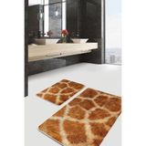 RealHomes Real Homes 2'li Set Kahverengi Zeminde Zürafa Motifli Post Desenli Sade & Şık Klasik 2'li Banyo Paspas Takımı