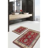 RealHomes Real Homes 2'li Set Kırmızı Zeminde Anadolu Motifli Hereke Avangarde Etnik Motifler 2'li Banyo Paspas Takımı