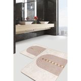 RealHomes Real Homes 2'li Set Krem - Kahverengi Zeminde Bohem Motifli Tablo Geometrik Bohem 2'li Banyo Paspas Takımı