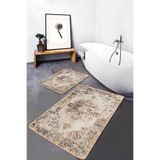 RealHomes Real Homes 2'li Set Krem Zeminde Eskitme Motifli Hereke Eskitme Motifli Avangarde 2'li Banyo Paspas Takımı