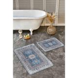 RealHomes Real Homes 2li Set Mavi Zeminde Kilim Motifli Hereke Desenli Eskitme Motifli Avangarde 2'li Banyo Paspas Takımı