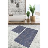RealHomes Real Homes 2'li Set Mavi Zeminde Kilim Motifli Hereke Desenli Etnik Motifler Vintage 2'li Banyo Paspas Takımı