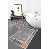RealHomes Real Homes 2'li Set Renkli Zeminde Çerçeve Motifli Eskitme Eskitme Motifli Klasik 2'li Banyo Paspas Takımı