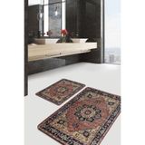 RealHomes Real Homes 2'li Set Renkli Zeminde Kilim Motifli Hereke Avangarde Etnik Motifler 2'li Banyo Paspas Takımı