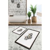 RealHomes Real Homes 2'li Set Siyah - Beyaz Zeminde Çerçeveli Motifli Kabak Klasik Vintage 2'li Banyo Paspas Takımı