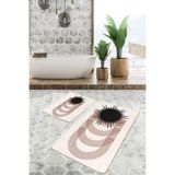 RealHomes Real Homes 2'li Set Siyah - Kahverengi Zeminde Tablo Motifli Modern Geometrik Bohem 2'li Banyo Paspas Takımı