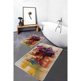 RealHomes Real Homes Boyama Zeminde Fırça Darbeleri Motifli Boya Desenli Modern Klasik 2'li Banyo & Mutfak Paspas Takımı