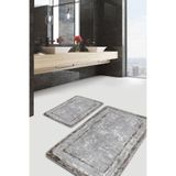 RealHomes Real Homes Gri - Kahverengi Zeminde Antik Motifli Eskitme Motifli Klasik 2'li Banyo & Mutfak Paspas Takımı