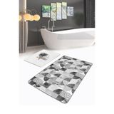 RealHomes Real Homes Gri Mermer Motifli Özel Tasarım 2'li Banyo Paspas Seti & Klozet Paspas Seti