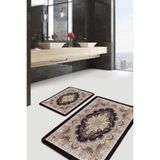 RealHomes Real Homes Kahverengi Bej Zeminde Pers Motifli Dokuma Avangarde Eskitme Motifli 2'li Banyo Mutfak Paspas Takımı