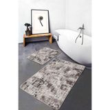 RealHomes Real Homes Kahverengi - Beyaz Zeminde Otantik Motifli Dokuma Eskitme Motifli Klasik 2'li Banyo Paspas Takımı