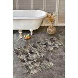 RealHomes Real Homes Kahverengi - Beyaz Zeminde Otantik Motifli Kilim Eskitme Motifli Vintage 2'li Banyo Paspas Takımı