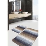 RealHomes Real Homes Kahverengi - Ekru Zeminde Zikzak Motifli Geometrik Geometrik Sade & Şık 2'li Banyo Paspas Takımı
