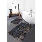 RealHomes Real Homes Kahverengi - Füme Zeminde Çizgili Motifli Antik Vintage Eskitme Motifli 2'li Banyo Paspas Takımı