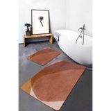 RealHomes Real Homes Kahverengi - Kiremit Zeminde Modern Sanat Motifli Tablo Bohem Modern 2'li Banyo Mutfak Paspas Takımı