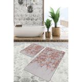RealHomes Real Homes Kahverengi - Kırmızı Zeminde Antik Motifli Eskitme Eskitme Motifli Vintage 2'li Banyo Paspas Takımı