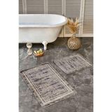 RealHomes Real Homes Kahverengi Krem Zeminde Çerçeveli Motifli Eskitme Desen Eskitme Vintage 2'li Banyo Paspas Takımı