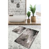 RealHomes Real Homes Kahverengi - Siyah Zeminde Eskitme Motifli Retro Desenli Eskitme Motifli 2'li Banyo Paspas Takımı