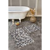 RealHomes Real Homes Kahverengi Siyah Zeminde Geometrik Motifli Üçgen Desenli Eskitme Motifli 2'li Banyo Paspas Takımı