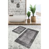 RealHomes Real Homes Kahverengi Zeminde Çerçeveli Motifli Eskitme Desenli Klasik Eskitme Motifli 2'li Banyo Paspas Takımı