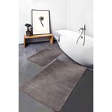 RealHomes Real Homes Kahverengi Zeminde Dokuma Motifli Vintage Eskitme Motifli Sade Şık 2'li Banyo Mutfak Paspas Takımı
